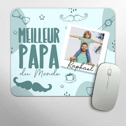 Tenvinilo | Tapis de Souris Fête des Pères Personnalisé | Image et Texte | Accessoires informatiques | Cadeau Original | Antidérapant | Imperméable | Lavable | Écologique | 25 x 20cm