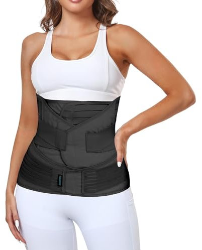 MAMODY 3 in 1 Postpartum Gürtel für Damen, Bauchgurt Nach Geburt, Rückbildungsgürtel Nach Geburt, Bauchgurt Nach Op, Postpartum Belly Wrap, Bauchbandage (Schwarz, L)