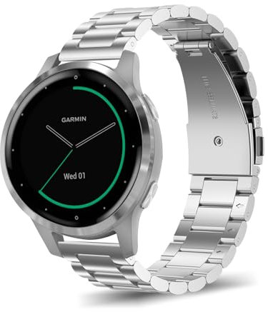 SumRioo 20mm Cinturino per Garmin Venu 2 Plus/Venu Sq/Vivoactive 5/Vivoactive 3/3 Music, Orologio in Metallo in Acciaio Inossidabile per Garmin Forerunner 55/245/245 Music/645/645 Music - Argento