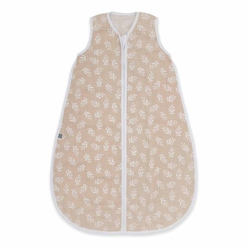 emma & noah Baby Schlafsack 0.5 TOG, Musselin Schlafsack für den Sommer, 100% Bio-Baumwolle, Oeko-TEX Zertifiziert, Atmungsaktiv und Leicht, Strampelsack für Neugeborene (Floral Sand, 100 cm)