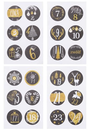 CREATIV DISCOUNT Sticker Adventszahlen 1-24, schwarz-Gold