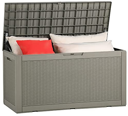YITAHOME Aufbewahrungsbox für den Außenbereich, wasserdicht, 380L, große Kunstharz-Deckboxen, Garten-Aufbewahrungsbox, Outdoor-Kissen, abschließbar, Garten-Aufbewahrungsbehälter, Hellbraun