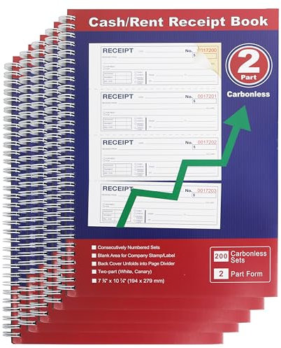 Professionelles Quittungsbuch für Geld und Miete, zweiteilig, selbstdurchschreibend, Spiralbindung, 5 Packungen