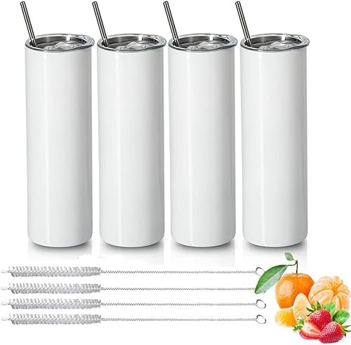 Callstick Sublimations Becher 20 Oz Schlank Gerade,Edelstahl Sublimation Rohlinge Skinny Tumbler für kaltes und heißes Wasser, Mit Deckel und Stroh Halm,4 Packungen