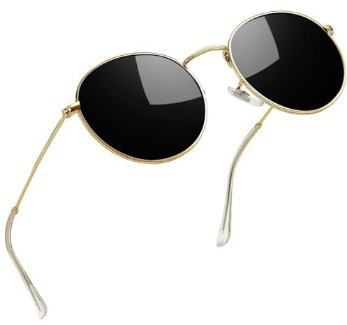 Joopin Retro Round Sunglasses Vintage Classic Sun Glasses Polarised Black Sunnies UV400 Protection Circle Metal Gold Frame