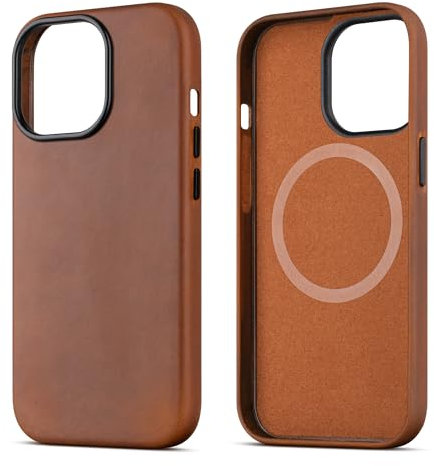 maogoam for iPhone 13 Pro Case Leather, Genuine Crazy Horse Leather Case for iPhone 13 Pro,Compatible with MagSafe, Indiana-Jones Style, Brown