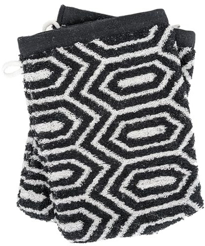 Lot de 2 Gants de Toilette 16x21 cm SYMETRIE 100% Coton Noir Alvéoles