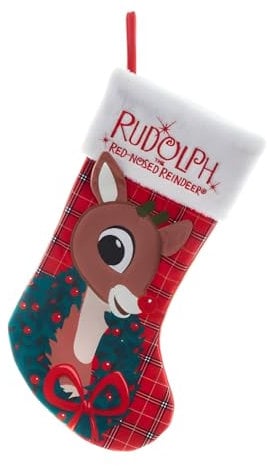 Kurt Adler Rudolph The Red Nose Rentier Applikation Kopf Strumpf