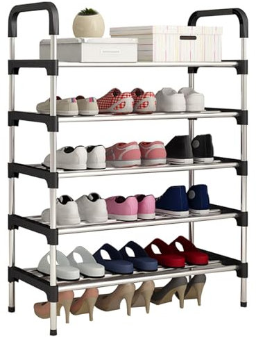 BTGGG Shoe Rack 5 Tiers Free Standing Metal Shoe Storage for 15-18 Pairs Wardrobe Shoe Racks with Shelves for Entryway Hallway Garage Dorm