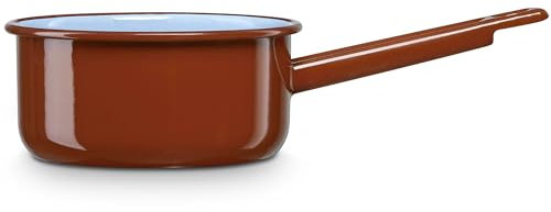 briebe Pentolino da cucina bollire latte acciaio smaltato 20 cm, bollitore vetrificato 2,5 L con manico, adatto a induzione, piano cottura, fuoco, gas, forno, terra vintage marrone piastrelle