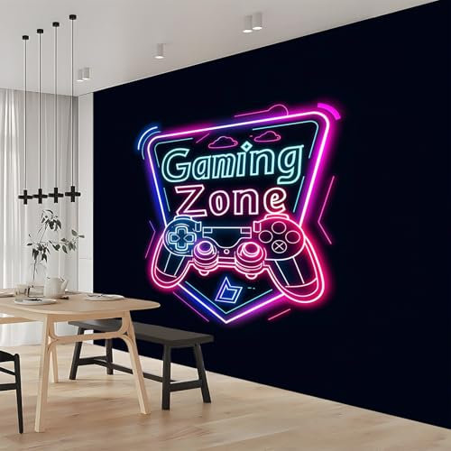 Art Fototapete Spielkonsole Neon Schwarz 300x210 cm Vlies Tapeten 3D Effekt Moderne Wandtapete Wohnzimmer Schlafzimmer Wandbilder Wand