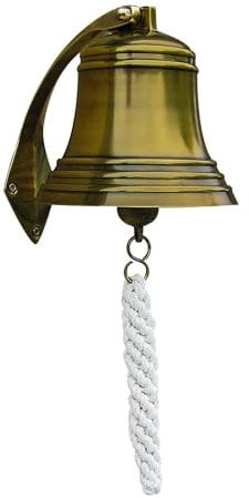 NKlaus Campana in ottone antico con supporto e nastro, 15 cm, decorazione retrò nautico 16091