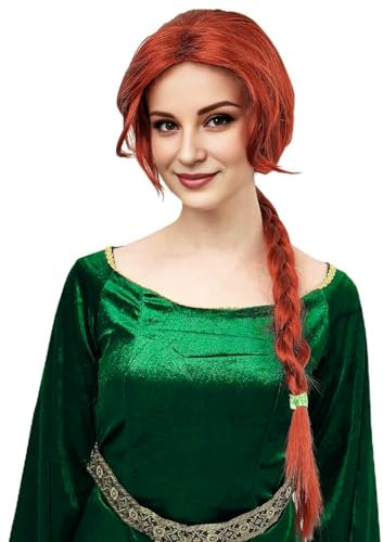PORSMEER Rot Ingwer Shrek Fiona Perücke Ultra-lange feurig rote Zopf Perücke Cosplay Accessoire Prinzessin Cosplay Perücke Cosplay Perücke für Halloween Party | Kompatibel mit Fiona Perücke