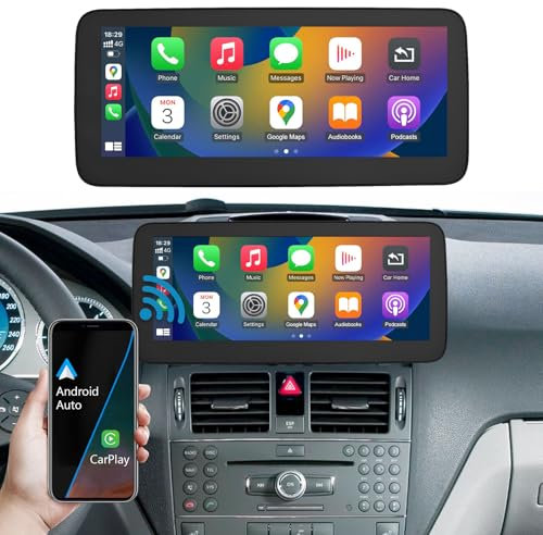 Ninetom Radio de Coche Pantalla táctil de 12,3 Pulgadas con Carplay inalámbrico y Android Auto para Mercedes Benz Clase C W204 NTG4.0 2008-2010, Soporte Mirrorlink, cámara, navegación