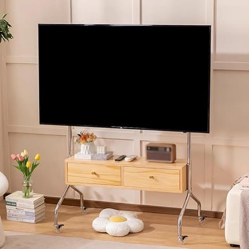 WXXSHGDW Mobile TV Cart Rolling TV Stand with Wheels, Portable TV Stand with Storage Cabinet for 43-75 Inch LCD LED Flat Curved Screens Up to 110 Lbs, Height Adjustable Max VESA 600x400mm
