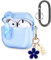 Newseego Clear Case Compatible for AirPods 4 with Secure Lock, Transparent Cover with Cute Flower Keychain for Girls Women Full Body Shockproof Protective Cover for AirPods 4th Generation 2024-Blue