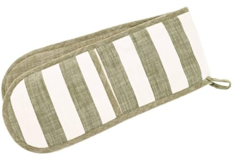 Walton & Co - Wide Stripe Olive Green 100% Cotton Kitchen Indoor/Outdoor Tableware (Double Oven Glove: 18cm x 94cm)