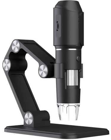 Andoer Digital Mikroskop, Tragbares WLAN-Mikroskop 50-1600X Handlupe mit LED, 2-MP-Kamera und 8 einstellbaren LED-Leuchten mit Ständer für Smartphones und Tablet