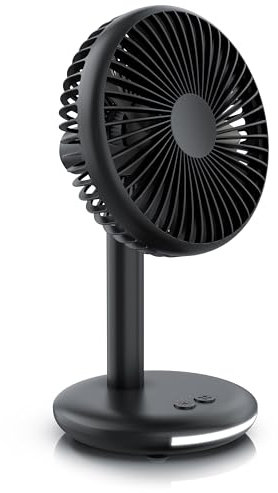 CSL - Ventilateur de table USB sans fil - Avec batterie - Mini ventilateur - Moteur DC Brushless silencieux - Barre lumineuse dans le socle - Noir