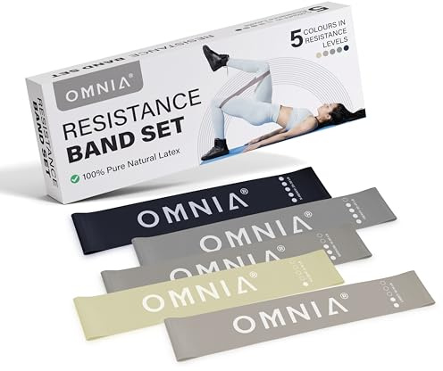OMNIA Resistance Bands Set for Home Workouts – Durable Exercise Bands for Strength Training, Yoga, Pilates, Physio – 5 Resistance Levels – Unisex Fitness Bands (Grey)