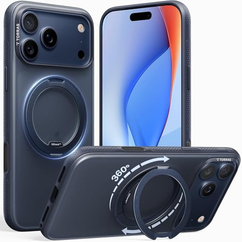TORRAS 360° Ostand O3 Fitness für iPhone 17 Pro Max Hülle - Flexibler Magnetischer Ständer, Militärischer Schutz, Kompatibel mit MagSafe Hülle iPhone 17 Pro Max Case Dünne Griffige Kratzfest Blau