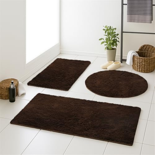 LIVEINU Badematte rutschfest, Badvorleger waschbar, Badezimmer-Teppich, WC Deko, Duschvorleger für Dusche und Badewannen weich und als Set kombinierbar, Dunkelbraun, 80x150cm