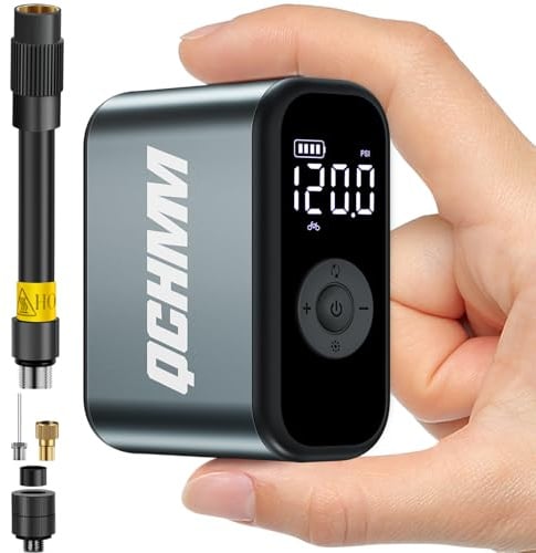 Pompa per Bicicletta Elettrica, Mini Pompa con Manometro, 120PSI Bike Tire Pump, Portatile Pompa per Bici Adatta per Schrader e Presta Valvola, PSI/BAR Unità, spegnimento automatico