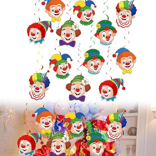 12 Stück Clown Girlande Karneval,Zirkus Dekoration Party,Zircus Clown Hängedeko,Karnevals Deko,Karneval Dekoration Party,Modisch Karnevalsartikel,12 Spiralkränze Zirkusdekorationen Für Karnevalspartys