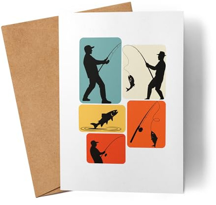 Lilavie-Design Angler Retro Karte Faltkarte Grußkarte Geschenk für Fischer Hobbyangler mit Angelmotiv