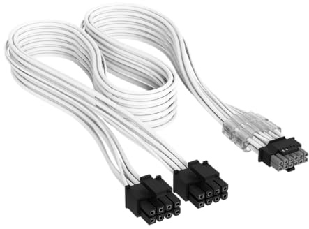 Corsair Elite Premium Typ 4 Einzeln Ummantelte 2x 8-Pin zu PCIe 12V-2x6 600W PSU-Kabel – Dreilagiges Mesh-Paracord-Design, Flache Kabelkämme, Kompatibel Netzteilen vom Typ 4 – Weiß