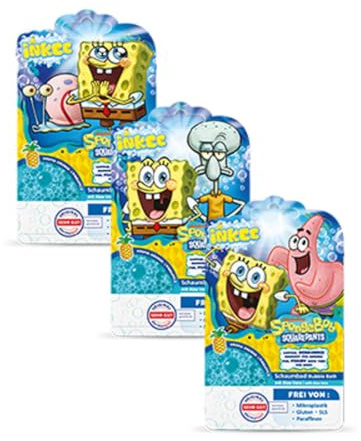 INKEE - Bubble Bath Liquid Sponge Bob 15er Set | Badezusatz Kinder, blaues Schwammkopf Schaumbad kinder Mit Mandelöl & Ananas Duft, 15x 40g