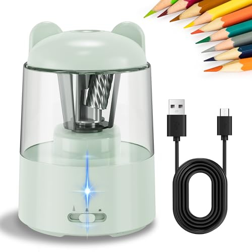 ZMOL Colored Pencil Sharpener, Rechargeable Electric Pencil Sharpener, Auto Stop, Pencil Sharpeners for Battery Powered Cute for Kids Gift No.2/Colored Pencils (6-8mm), Classroom/Office/Home Blue