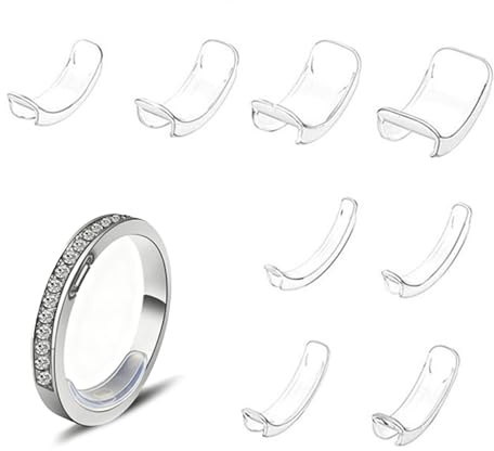 8 PCS Ring Size Adjuster for Loose Rings, Silicone Ring Adjuster Resizer Clips Wedding Grip Clear Adjustable Inserts to Make Smaller (Unisex, Clear)