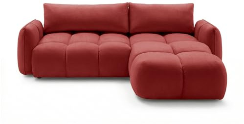 SOFILAND Ecksofa BELVEO mit Schlaffunktion und Bettkasten L-Form Ausrichtung Links Stoff Bluvel (Rot, Rechts)