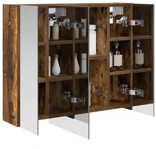 vidaXL Badezimmerspiegelschrank Geräucherte Eiche 60 x 14,5 x 50 cm, Badezimmer Aufbewahrung, rechteckiger Schrank, modernes Design, platzsparender Wandspiegel, verstellbares Regal, Organizer