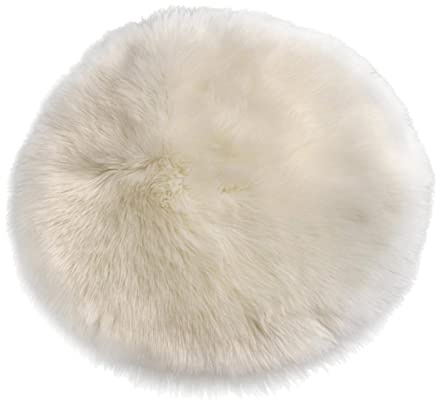 Sitzkissen aus Kunstfell, künstliche Schaffellmatte, rund, mit Befestigungsstreifen, Mehrzweck, Weiß, 40 cm