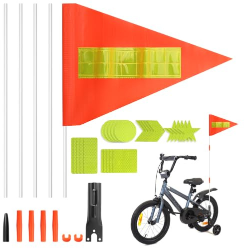 Fahrradfahne für Kinder 150cm Verstellbare Fahne Reflektierende Aufkleber | mit 25 Stück Reflektierende Aufkleber Fahrradanhänger Aufkleber Fahrrad Zubehör Sicherheitswimpel Kinderfahrrad
