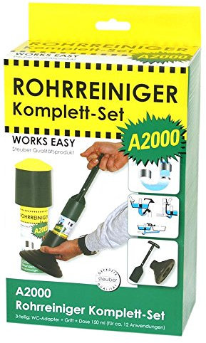 Pur Clean - Set Completo pulitore per scarichi A2000, Adattatore WC, Manico, 125 ml, 3 Pezzi