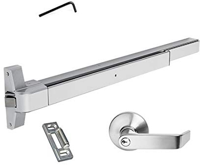 Dynasty Hardware Push Bar Panic Exit Device for Emergency Exit Doors Painted Aluminum, with Exterior Lever Handle