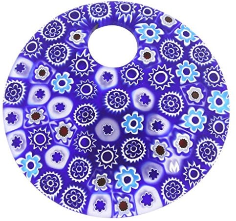 Verre de Venise Murano Verre Millefiori Pendentif Bleu pour Femmes 2-1/4 Pouces Faits à la Main à Murano Glass Mosaic Millefiori Design à Venise, Italie