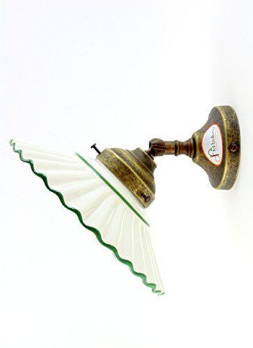 fd-bolletta arredamento e illuminazione applique ottone da parete,lampada vintage,lluminazione per interni,paralume ceramica verde an17.Misure:Sporgenza16,5cm,Ø piatto 19cm,Ø base 8cm