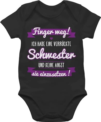 Shirtracer Baby Body Junge Mädchen - Sprüche - Ich habe eine verrückte Schwester Lila - 1/3 Monate - Schwarz - outfit babymode witzig spruch schweste bodys strampler mit lustigen sprüchen spruche hab