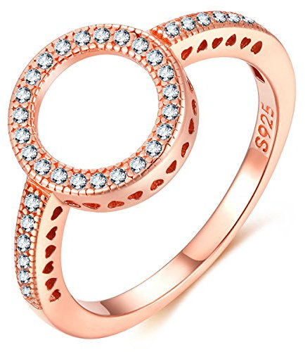Presentski 925 Sterling Silver Rose Gold Hearts Halo Anello Circle Cubic Zirconia Ring per Le Donne Ladies Girls