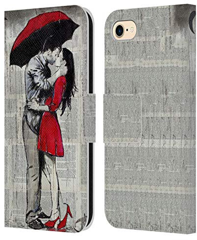 Head Case Designs Offizielle LouiJoverArt EIN Neuer Kuß 2 Rote Tinte Leder-Wallet-Hülle Kompatibel mit Apple iPhone 7/8 / SE 2020 & 2022