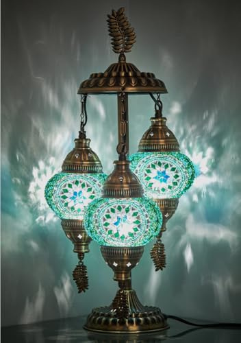 DEMMEX Lampe de chevet de table en mosaïque marocaine turque, 3 nuances, faite à la main, 53 cm