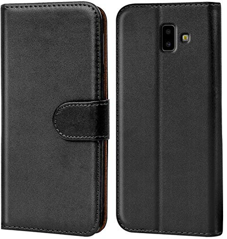Verco Coque pour Samsung Galaxy J6+, Housse Portefeuille pour Galaxy J6 Plus Etui en Cuir Synthétique Fonction Stand Case, Noir