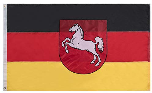 Lixure Niedersachsen Flagge, 90x150cm Niedersachsen Fahne -210D Nylon, doppelseitig, lebendige Farbe, lichtbeständig, 4 Stichsämmen, mit 2 Messingösen für Garten Innen- Außenbereich
