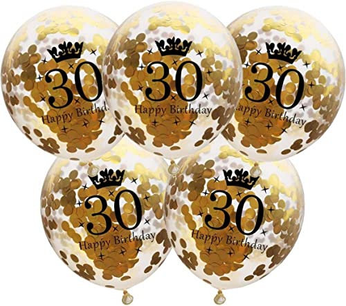 DIWULI Geburtstags-Luftballons 30 Jahre - 5er Set Gold