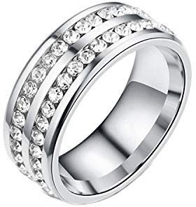 MAGIIE Schmuck Herren Ringe Stahltitan Damen,Ring Paar Edelstahl Ringe Zirkon Verlobungsringe Bandringe,Ring Herren Schwarz Größe 54 bis 64 (Silbere, 60)