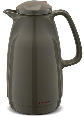 ROTPUNKT Isolierkanne 227 Bella 1,5 l | Zweifunktions-Drehverschluss | BPA-frei - gesundes Trinken | Made in Germany | Warm + Kalthaltung | Glaseinsatz (smoked oyster)